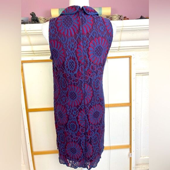 J.Crew Elegant Blue and Red Lace Dress blue background red & blue lace overlay - Picture 3 of 10